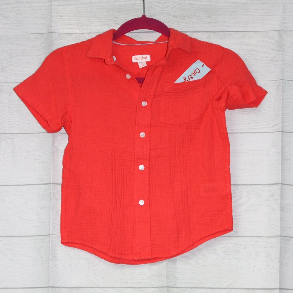 Cat & Jack Boys Button Up Orange/Red in Sz. XS (4/5) NWT